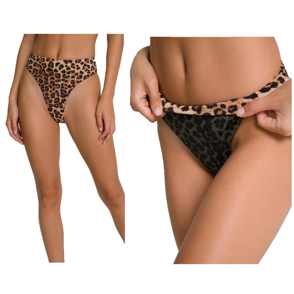 NEW! Good American Good Waist Cheeky Leopard Reversible Bikini Bottoms Size 0